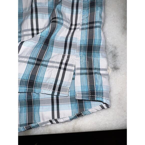 Eddie Bauer Mens Medium M Camp Shirt Lightweight Blue plaid Long Roll Sleeve - Picture 6 of 8